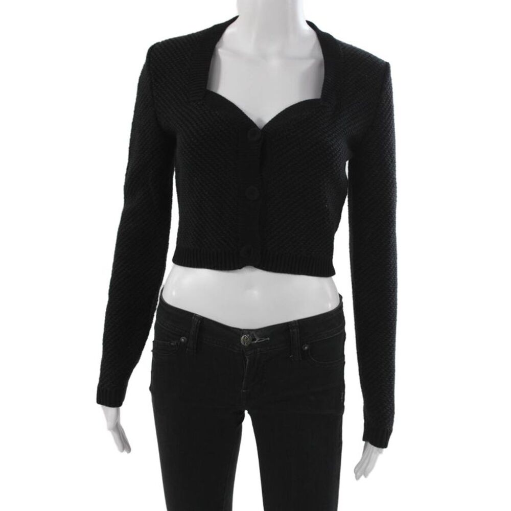 Nanushka Women Black Cotton Square Neck Long Sleeve Cardigan Size S